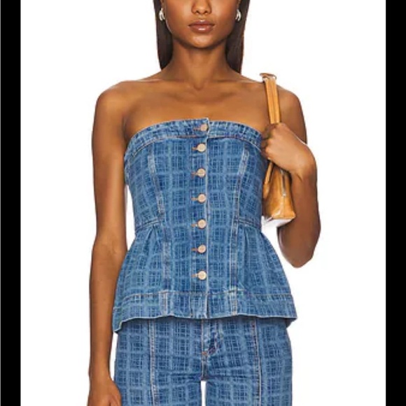 Damson Madder Tops - Damsom Madder EloiseBlue Strapless peplum Denim Top NWT Size 6